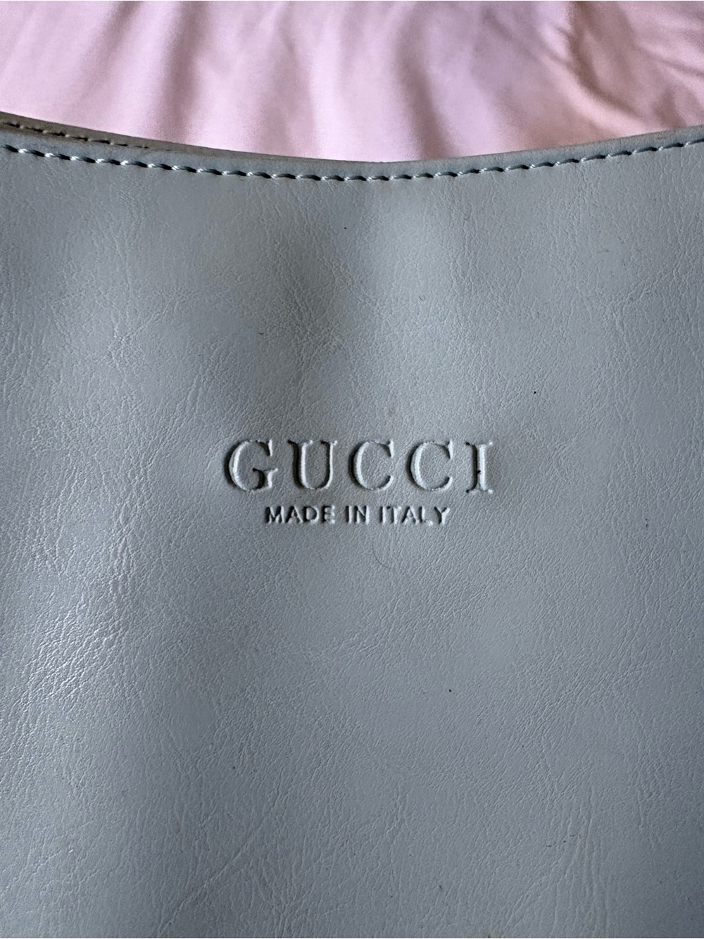 Gucci Light blue Leather Shoulder Bag with Embossed Logo